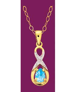 9ct Gold Blue Topaz and Diamond Teardrop Twist Pendant