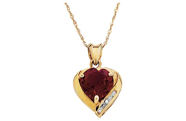 9ct Gold Created Ruby and Diamond Heart Pendant