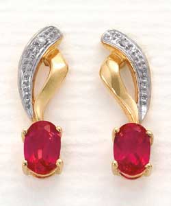 9ct Gold Created Ruby and Diamond Set Drops