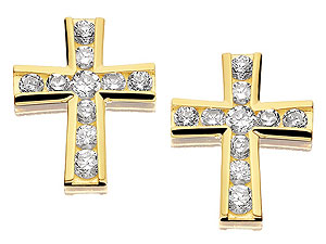 Unbranded 9ct-Gold-Cubic-Zirconia-Cross-Earrings--1.2cm-072706