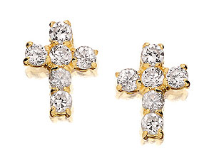 Unbranded 9ct-Gold-Cubic-Zirconia-Cross-Earrings--8mm-072759
