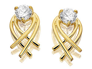 Unbranded 9ct-Gold-Cubic-Zirconia-Double-Curl-Earrings--12mm-072717