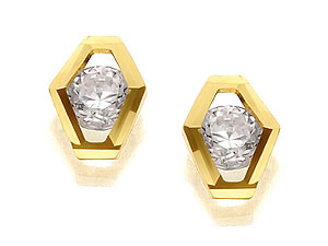Unbranded 9ct-Gold-Cubic-Zirconia-Hexagonal-Earrings--6mm-072758