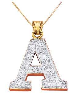 9ct Gold Cubic Zirconia Initial Pendant - Letter A