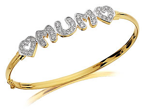 Unbranded 9ct-Gold-Cubic-Zirconia-Mum-And-Heart-Bangle--078508