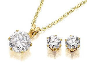 Unbranded 9ct-Gold-Cubic-Zirconia-Solitaire-Pendant-And-Earring-Set-075012