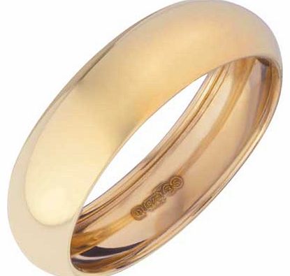 This 9ct gold D-shape wedding ring is in a timeless classic style and will sit comfortably with other rings. D-shape wedding ring. Width of ring 6mm. Available in sizes L. EAN: 1116515.