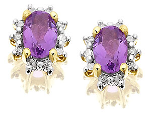 Unbranded 9ct-Gold-Diamond-And-Amethyst-Cluster-Earrings--10pts-per-pair-049687