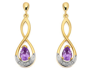 Unbranded 9ct-Gold-Diamond-And-Amethyst-Figure-Of-Eight-Drop-Earrings-071892