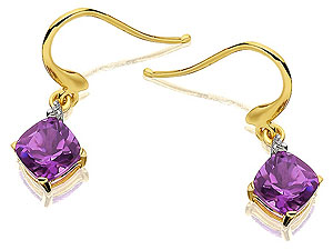 Unbranded 9ct-Gold-Diamond-And-Ameythyst-Drop-Hook-Wire-Earrings-071242