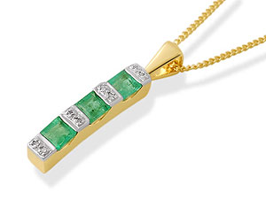 Unbranded 9ct-Gold-Diamond-And-Emerald-Bar-Pendant-049859