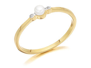 Unbranded 9ct-Gold-Diamond-And-Freshwater-Cultured-Diamond-Birthstone-Ring--June--180206