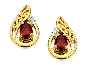 Unbranded 9ct-Gold-Diamond-And-Garnet-Earrings-070248
