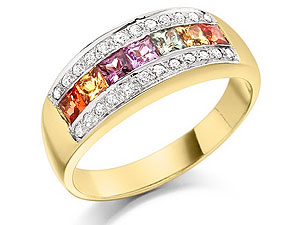 Unbranded 9ct-Gold-Diamond-And-Multi-Colour-Sapphire-Band-Ring--13pts-048133