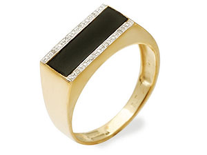 Unbranded 9ct-Gold-Diamond-And-Onyx-Signet-Ring-183737