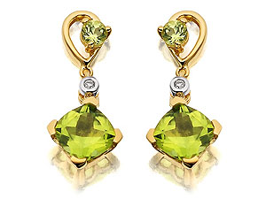Unbranded 9ct-Gold-Diamond-And-Peridot-Drop-Earrings-071523