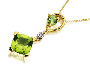 Unbranded 9ct-Gold-Diamond-And-Peridot-Pendant-And-Chain-188397