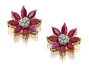 Unbranded 9ct-Gold-Diamond-And-Ruby-Dahlia-Earrings-070749