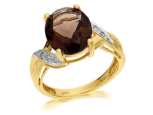 Unbranded 9ct-Gold-Diamond-And-Smoky-Quartz-Ring-180309