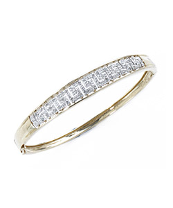 9ct Gold Diamond Greek Key Style Hinged Bangle