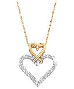 9ct Gold Diamond Set Double Heart Pendant