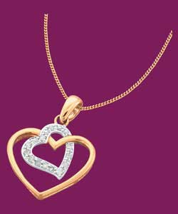 9ct Gold Diamond Set Entwined Heart Pendant