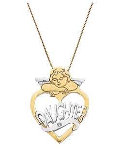9ct Gold Diamond Set Guardian Angel Daughter Pendant