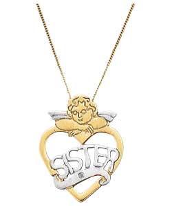 9ct Gold Diamond Set Guardian Angel Sister Pendant