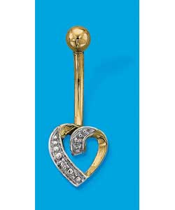 9ct Gold Diamond Set Heart Body Bar