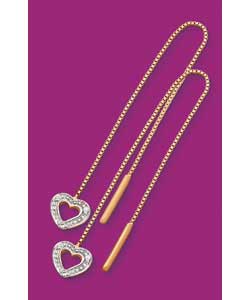 9ct Gold Diamond Set Heart Pull Through Earrings