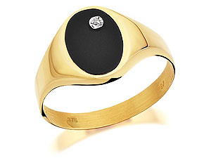 Unbranded 9ct-Gold-Diamond-Set-Onyx-Signet-Ring-183706