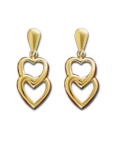 9ct Gold Double Heart Drops