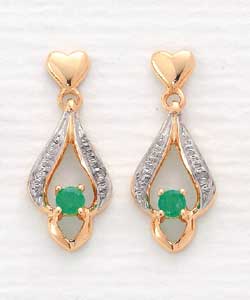 9ct Gold Emerald and Diamond Set Drops