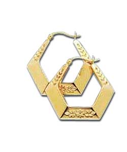 9ct Gold Floral Hexagonal Creoles