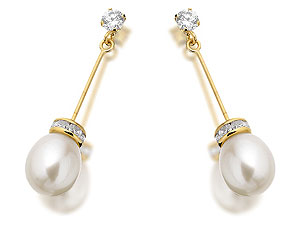 Unbranded 9ct-Gold-Freshwater-Pearl-And-Cubic-Zirconia-Drop-Earrings-073286