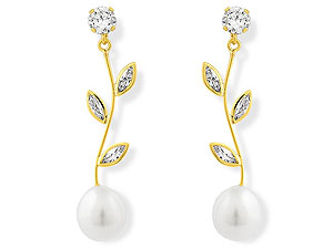 Unbranded 9ct-Gold-Freshwater-Pearl-And-Cubic-Zirconia-Drop-Earrings--36mm-073166
