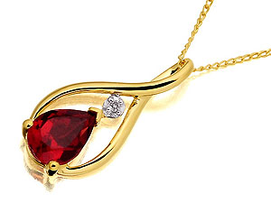 Unbranded 9ct-Gold-Garnet-And-Diamond-Pear-Drop-Pendant-And-Chain-188393