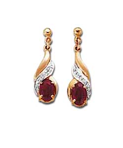 9ct Gold Garnet and Diamond Swirl Drops