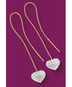 9ct Gold Glitter Heart Pull Through Earrings