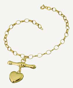 9ct Gold Heart Belcher T-Bar and Heart Bracelet
