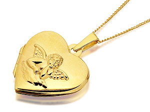 Unbranded 9ct-Gold-Heart-Cherub-Guardian-Angel-Locket-and-Chain-187223