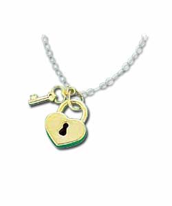 9ct Gold Heart Padlock and Key Pendant