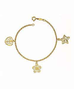 9ct Gold Indian Style Filigree Charm Bracelet
