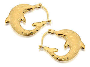 Unbranded 9ct-Gold-Matt-And-Diamond-Cut-Dolphin-Creole-Earrings--1.5cm-074144
