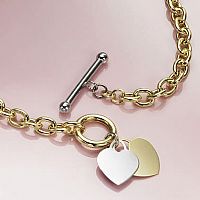 9ct Gold Necklet with Two Colour T Bar & Heart Charms