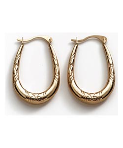 9ct Gold Oval Floral Creoles