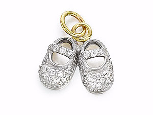 Unbranded 9ct-Gold-Pave-Set-Cubic-Zirconia-Baby-Booties-Charm-073803