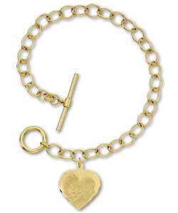 9ct Gold Photo Etched Heart T-Bar Belcher Bracelet