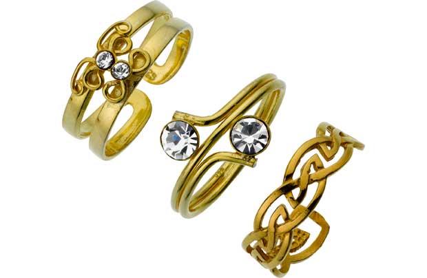 Unbranded 9ct Gold Plated Sterling Silver Toe Rings - Set