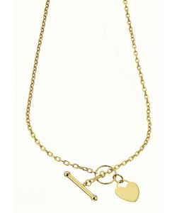 9ct Gold Rolo T-Bar and Heart Chain
